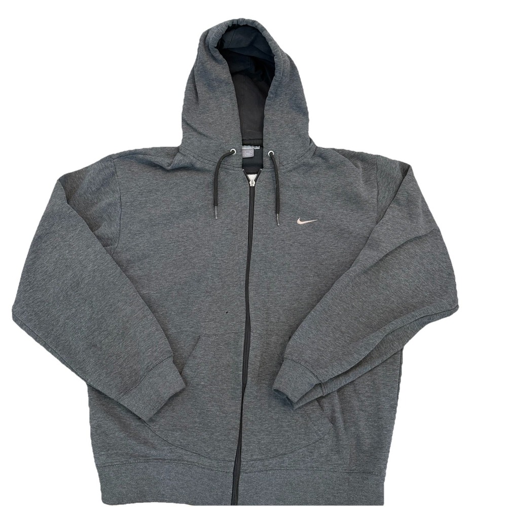 Vintage Nike Hoodie Mens M Gray Sweatshirt Swoosh Check Embroidered Logo Zip Up